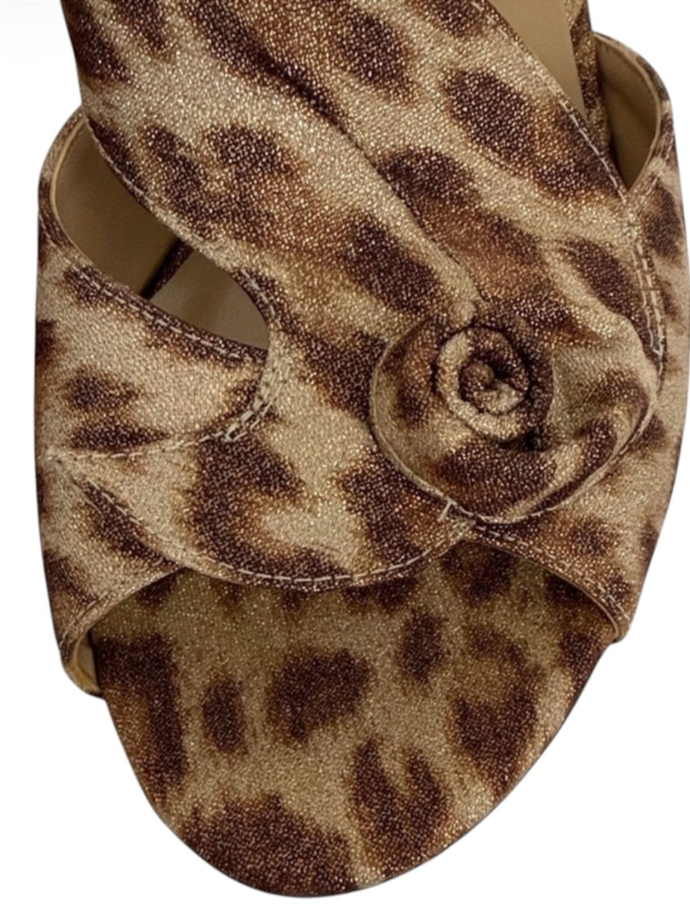J. Renee Joslin Shimmer Leopard Rosette Slide Sandal Kitten Heel Mule 8.5 - Picture 7 of 12